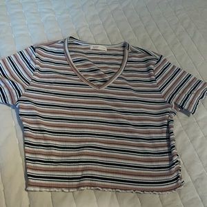 Pink and black stripped crop top